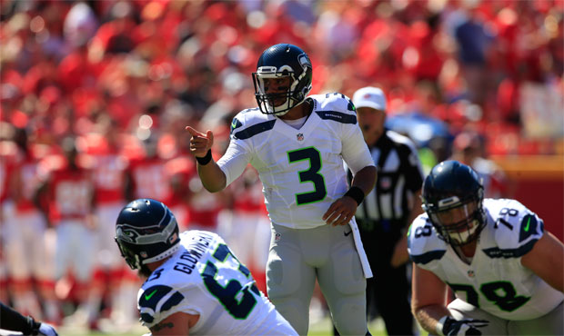 Bradley Sowell (78) started at left tackle with Garry Gilliam on the right side in Seattle's presea...