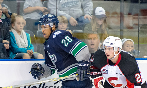 Keegan Kolesar is expected to miss six weeks following hernia surgery (Thunderbirds photo)...