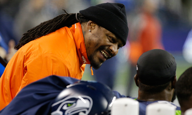 Marshawn Lynch stopped by the CenturyLink sidelines during the Seahawks' win Sunday night over Caro...