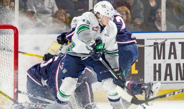 Ryan Gropp scored twice during Seattle's 5-1 win over the Tri City Americans (Brian Liesse/ T-Birds...