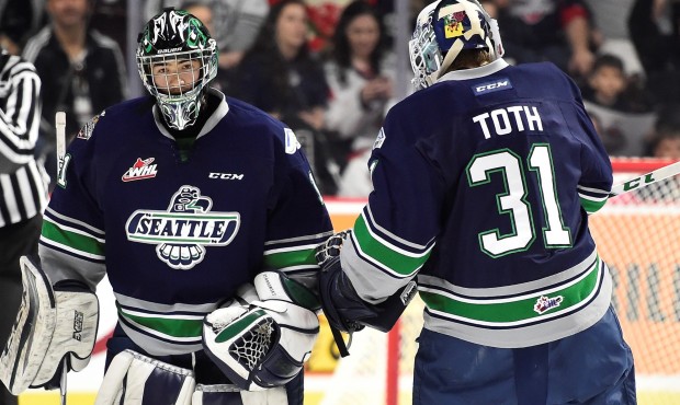 Carl Stankowski was pulled for Rylan Toth after surrendering three goals on six shots (Aaron Bell/C...
