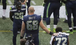 Justin Britt stands by Michael Bennett during national anthem: ‘A very emotional moment’