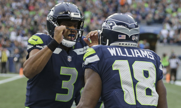 Kasen Williams hauled in a touchdown pass from Russell Wilson in the first quarter. (AP)...
