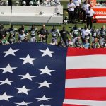 
              New York Jets head coach Todd Bowles joins his players as they lock arms during the playing of the national anthem before an NFL football game against the Miami Dolphins on Sunday, Sept. 24, 2017, in East Rutherford, N.J. (AP Photo/Frank Franklin II)
            