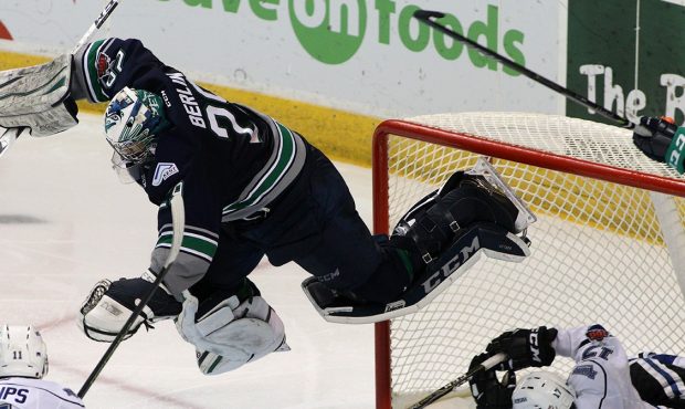 Seattle's Matt Berlin leaps to avoid Victoria's Tyler Soy during the T-Birds loss on Friday (Jon Ho...
