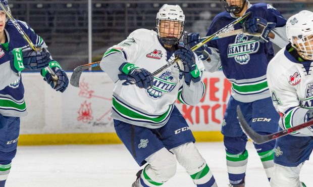 Thunderbirds second-round pick Lucas Ciona looks for room during Sunday's Blue-White game (Brian Li...