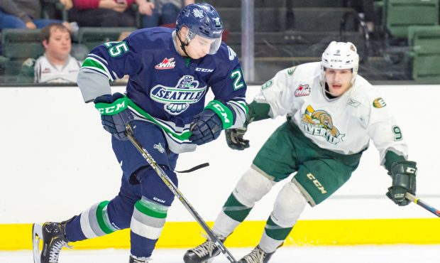 Thunderbirds defenseman Owen Williams notched his first WHL goal Saturday (Brian Liesse/ T-Birds)...