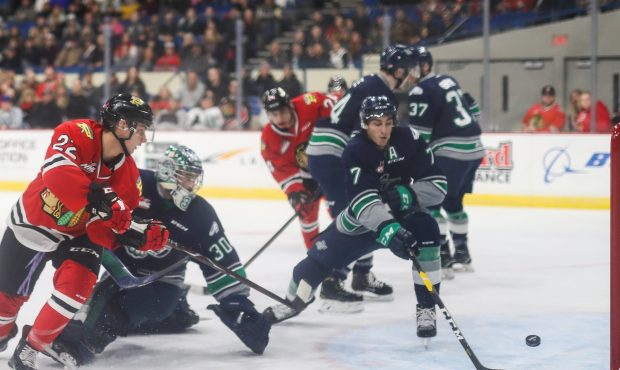 Seattle's Reece Harsch tries to stop Portland's Jaydon Dureau from scoring Saturday night (Portland...