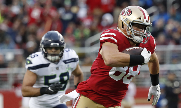 Garrett Celek scored a 41-touchdown for the 49ers against the Seahawks. (AP)...