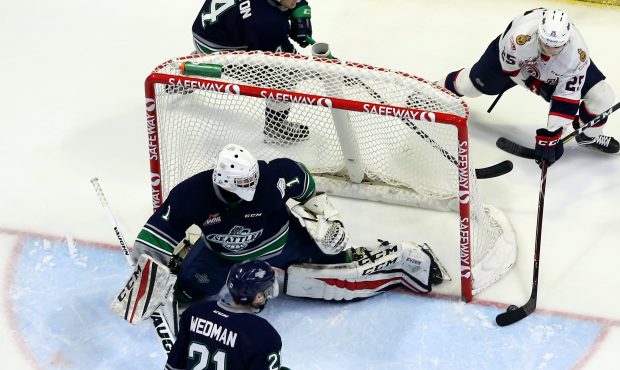 Seattle goalie Roddy Ross joined the Thunderbirds on  New Year's Day (Keith Hershmiller/Regina Pats...