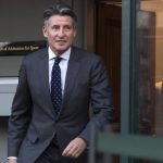 
              International Association of Athletics Federations, IAAF, president Sebastian Coe leaves after a hearing of South Africa's two-time Olympic 800-meter champion runner Caster Semenya, in Lausanne, Switzerland, Monday, Feb. 18, 2019.  Semenya was at the Court of Arbitration for Sport on Monday to challenge the IAAF ruling, forcing female runners to medicate to reduce their testosterone levels for six months before racing internationally. (Laurent Gillieron/Keystone via AP)
            