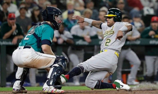 Khris Davis and the A's came into Seattle for their series with the Mariners on a roll. (AP)...
