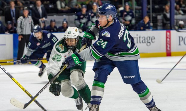 Alex Morozoff scored twice in his first game with Seattle after a long, early am flight Tuesday mor...