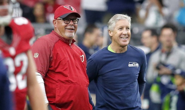 Seahawks coach Pete Carroll with Bruce Arains...
