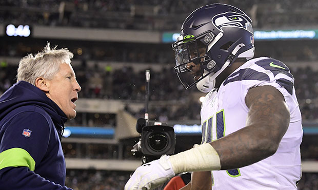 Seahawks WR DK Metcalf, coach Pete Carroll...