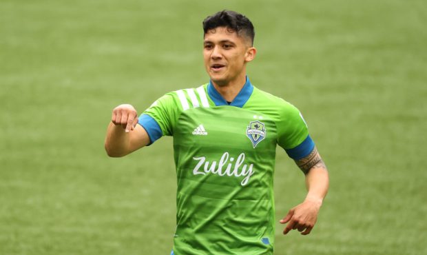 PORTLAND, OREGON - MAY 09: Fredy Montero #12 of Seattle Sounders reacts in the second half against ...