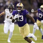
              Washington's Devin Culp (83) runs with the ball after a pass reception against California in the first half of an NCAA college football game Saturday, Sept. 25, 2021, in Seattle. (AP Photo/Elaine Thompson)
            