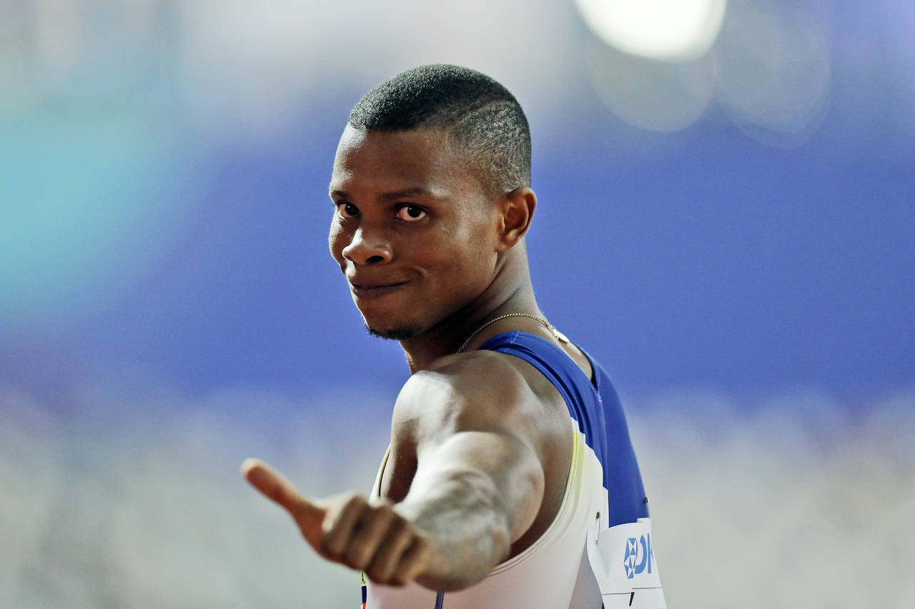 FILE - In this Sept. 29, 2019. file photo, Alex Quiñónez, of Ecuador, gestures after a men's 200 ...