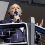 
              NHL Commissioner Gary Bettman speaks before an NHL hockey game between the Seattle Kraken and the Vancouver Canucks, Saturday, Oct. 23, 2021, in Seattle. (AP Photo/Ted S. Warren)
            