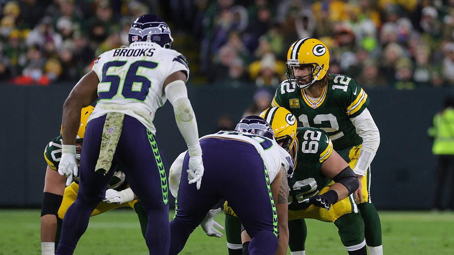 Seahawks Packers Jordyn Brooks Aaron Rodgers...