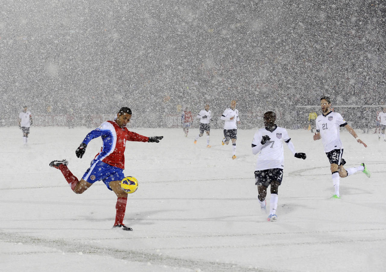 FILE - Costa Rica forward Alvaro Saborio (9) takes a shot on goal against the United States during ...