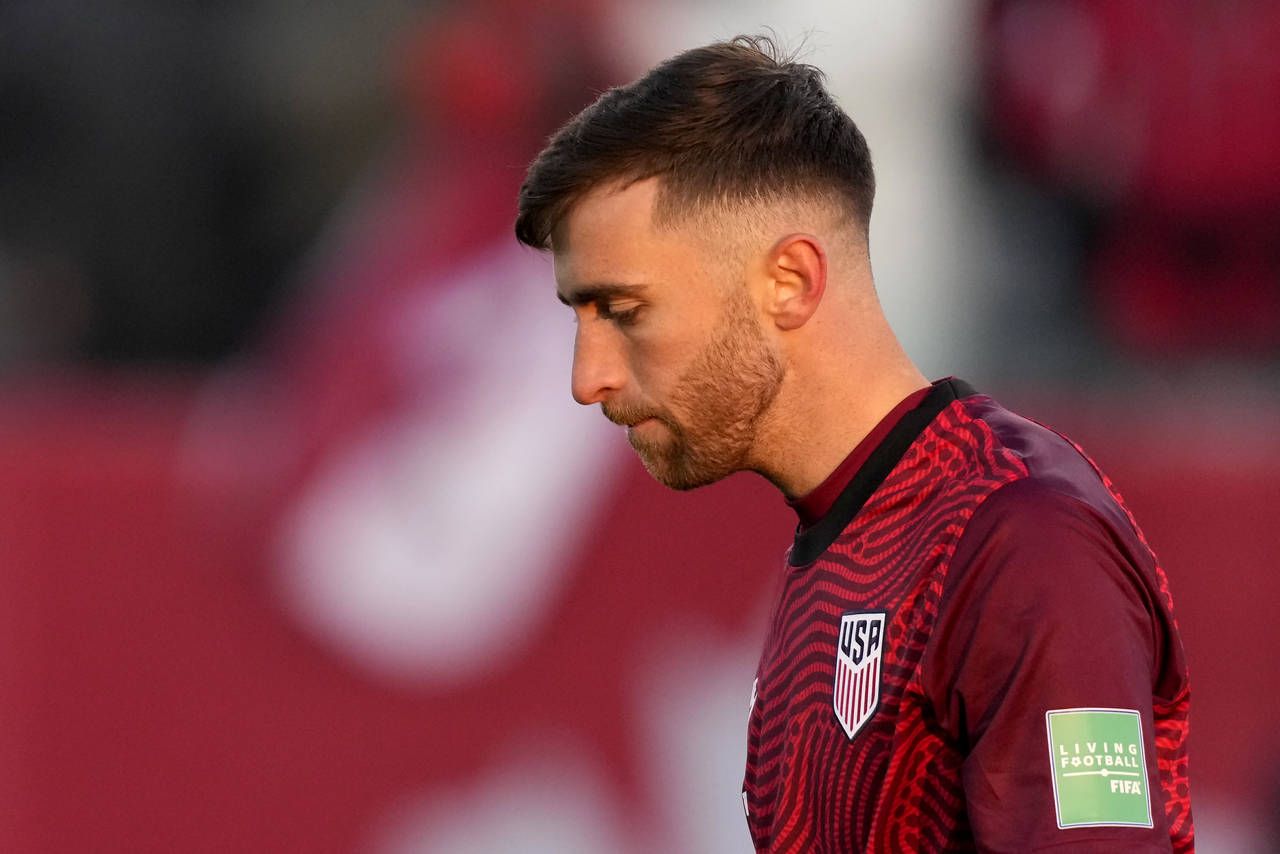 United States' Matt Turner (1) walks off the pitch following the team's loss to Canada at the end o...