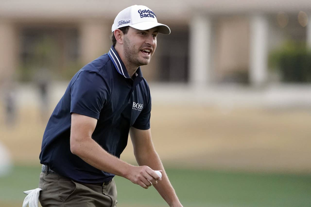 Patrick Cantlay acknowledges the gallery on the ninth hole after finishing the second round of the ...