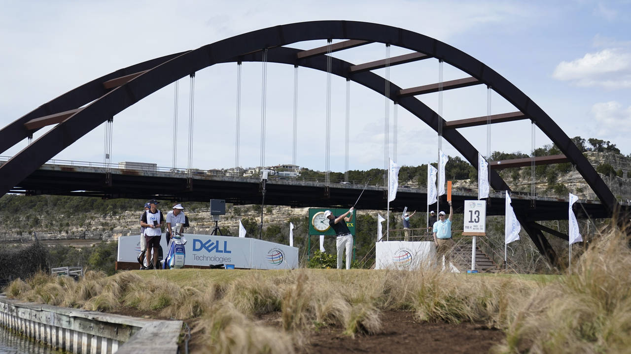 Patrick Cantlay hits his tee shot on the 13th hole in the first round of the Dell Technologies Matc...