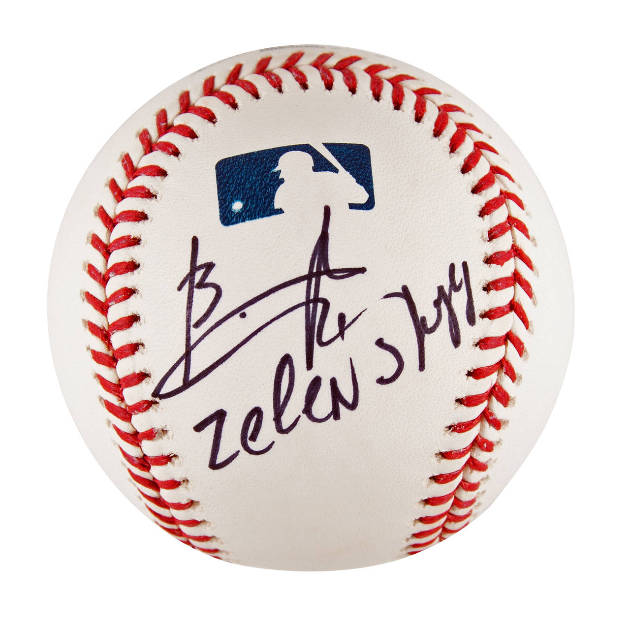 This image provided by RR Auction shows a baseball signed by Ukrainian President Volodymyr Zelensky...