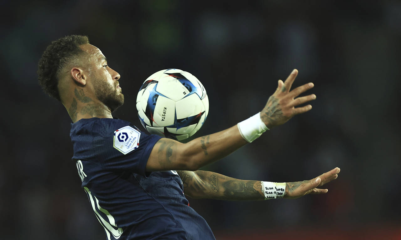 PSG's Neymar during the French League One soccer match between Paris Saint-Germain and Monaco at th...