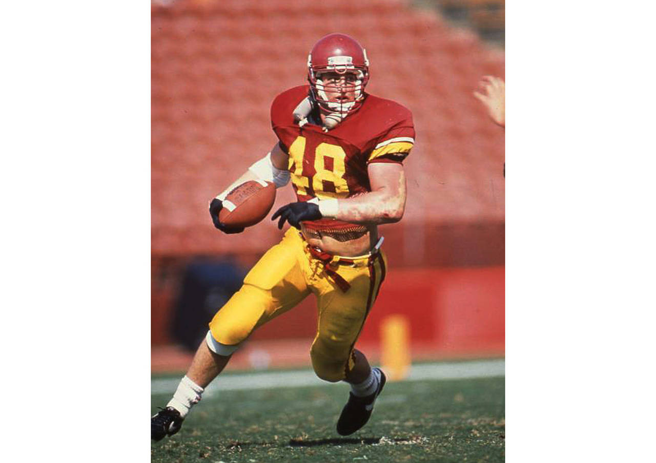 In a photo provided by USC Athletics, former Southern California player Matthew Gee plays in an NCA...