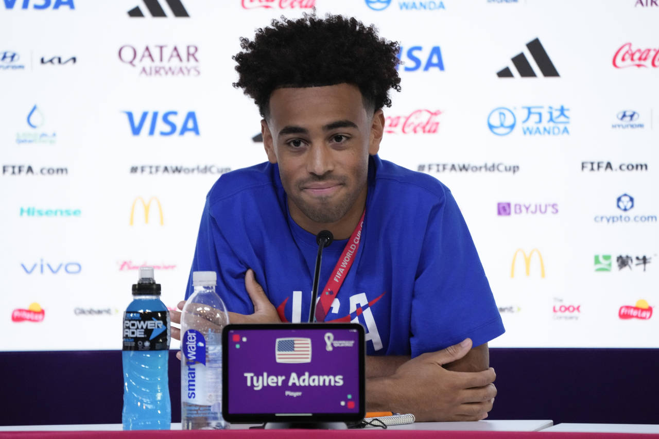 Tyler Adams of the United States attends a press conference on the eve of the group B World Cup soc...