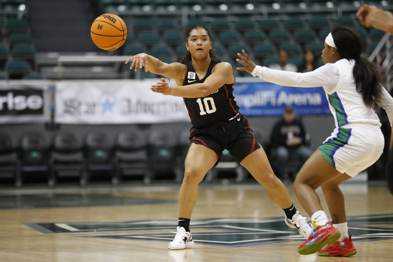 Stanford guard Talana Lepolo (10) passes the ball against Florida Gulf Coast during the first quart...