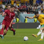 Australia into last 16 of World Cup, beats Denmark 1-0