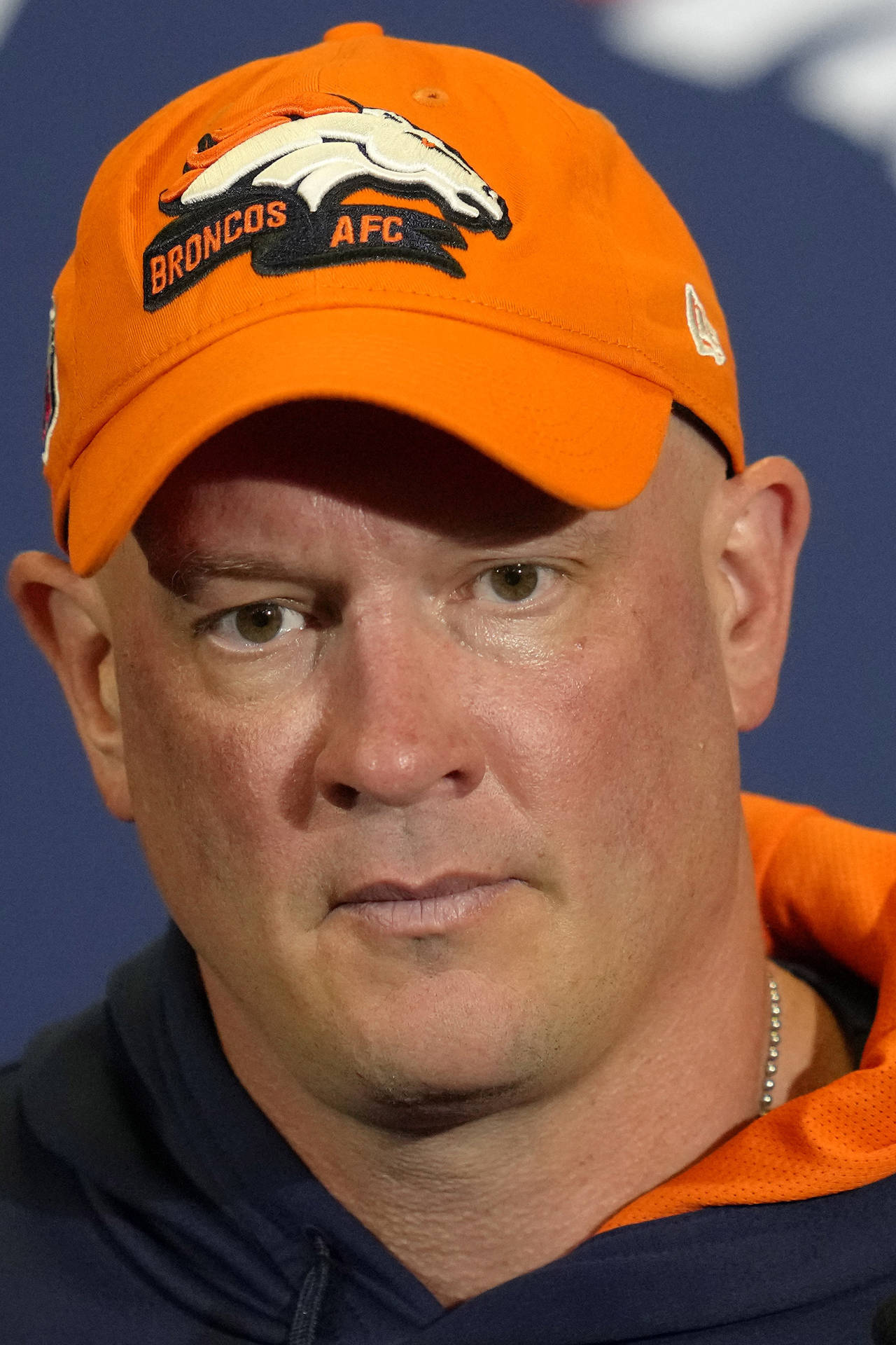 Denver Broncos head coach Nathaniel Hackett speaks during a press conference after the NFL football...