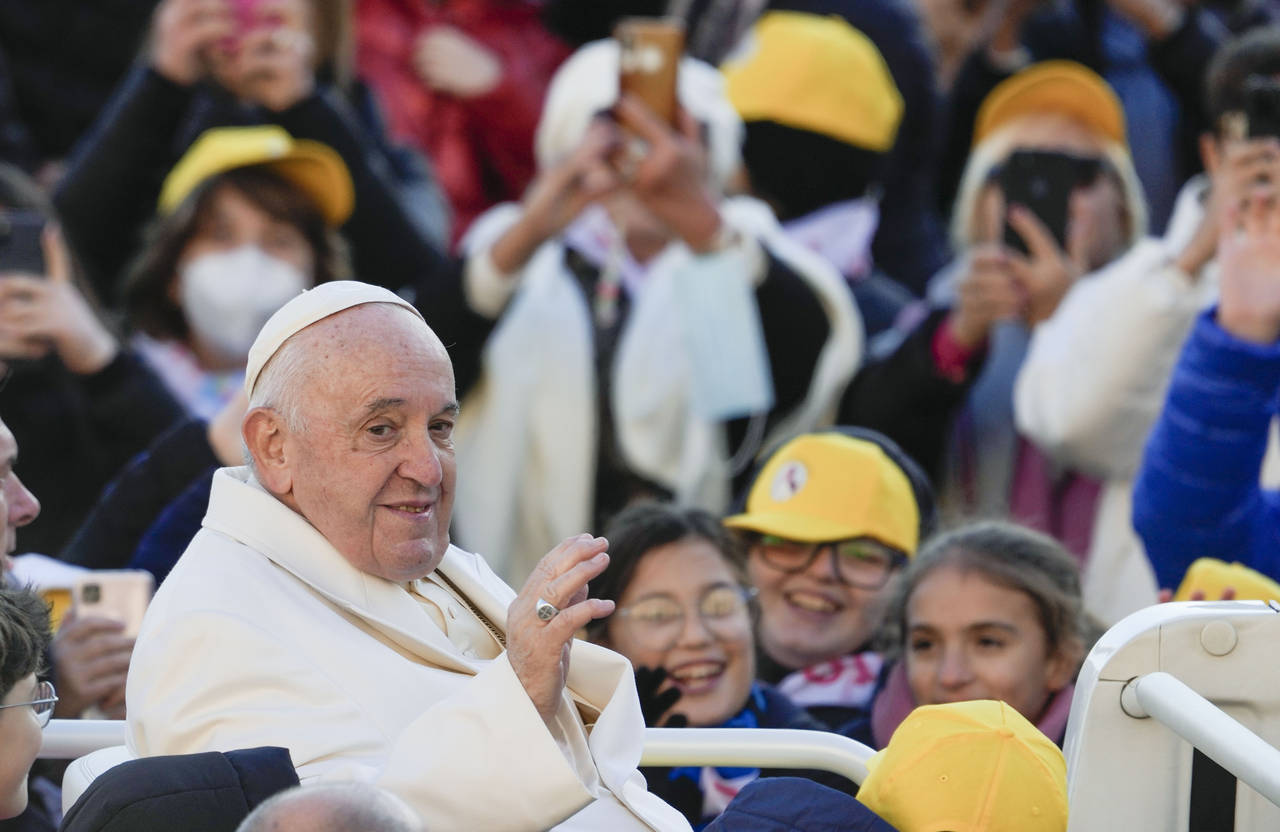 Pope Francis arrives for his weekly general audience in St. Peter's Square at The Vatican, Wednesda...