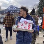Michigan RB Blake Corum gives thanks during Ohio State week
