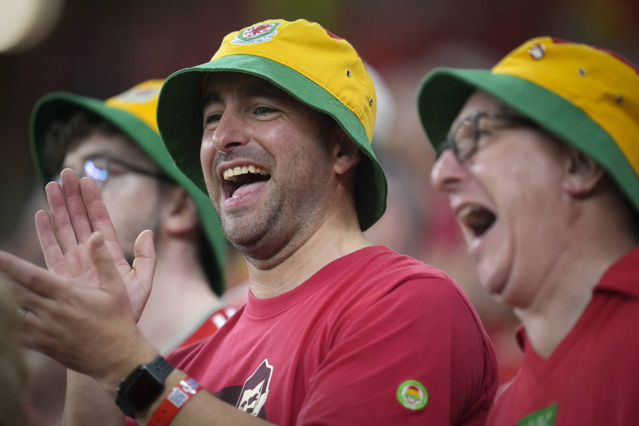 Wales fans cheer ahead the World Cup, group B soccer match between the United States and Wales, at ...