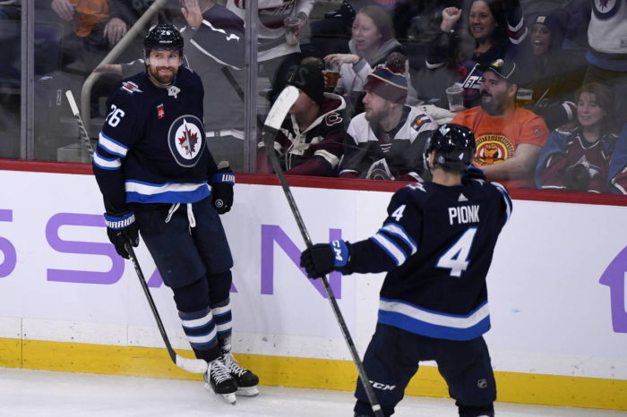 Wheeler nets hat trick, Hellebuyck and Jets blank Avs 5-0