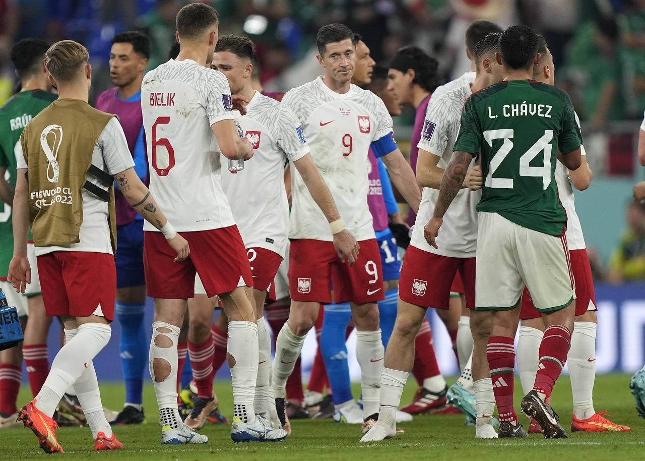 Poland's Robert Lewandowski looks disappointed after the World Cup group C soccer match between Mex...
