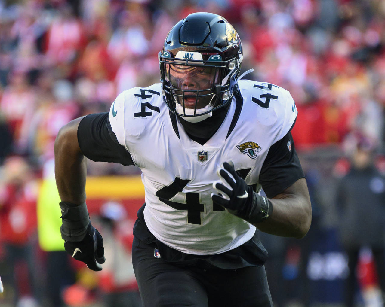 FILE - Jacksonville Jaguars linebacker Travon Walker rushes against the Kansas City Chiefs during t...