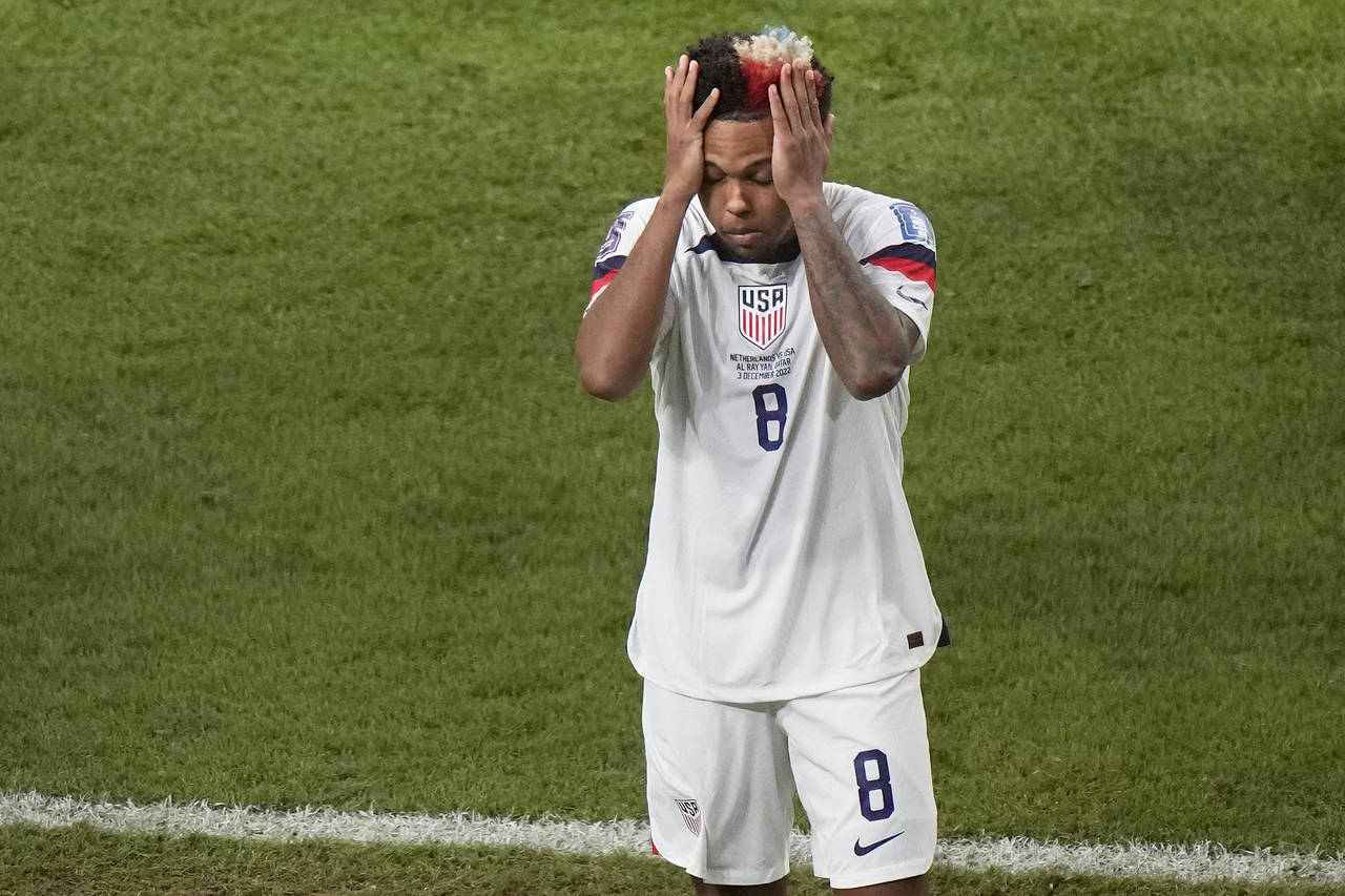 Weston McKennie of the United States leaves the pitch at the end of the World Cup round of 16 socce...