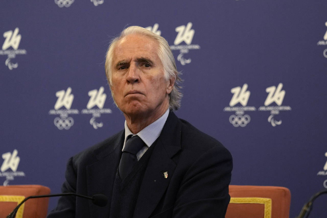 Milano Cortina 2026 Foundation President Giovanni Malago' attends a press conference in Milan, Ital...