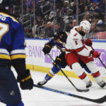 Jordan Martinook has hat trick Hurricanes beat Blues 6-4