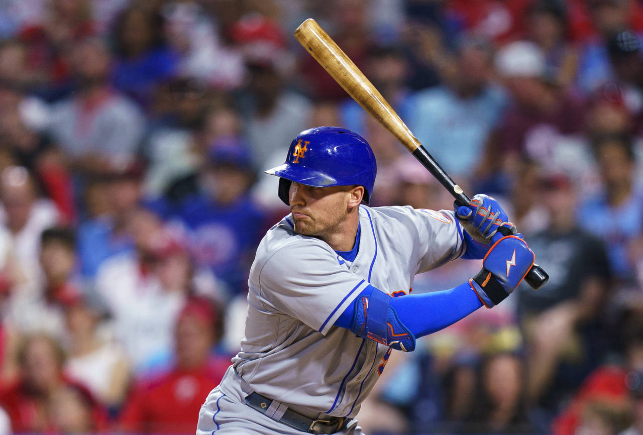 FILE - New York Mets' Brandon Nimmo bats during the second baseball game of the team's doubleheader...