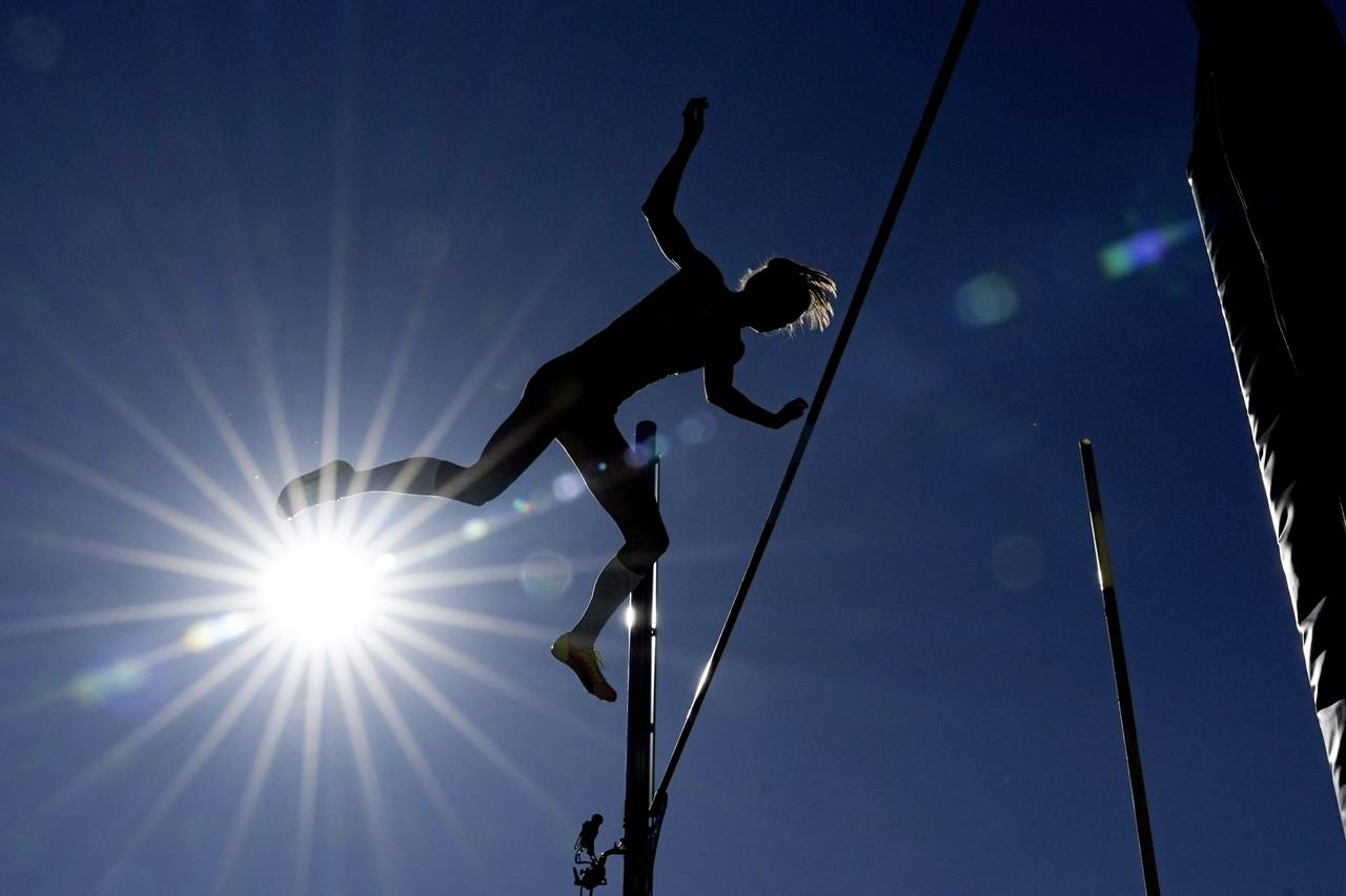 Tina Sutej, of Slovenia, competes during the women's pole vault final at the World Athletics Champi...