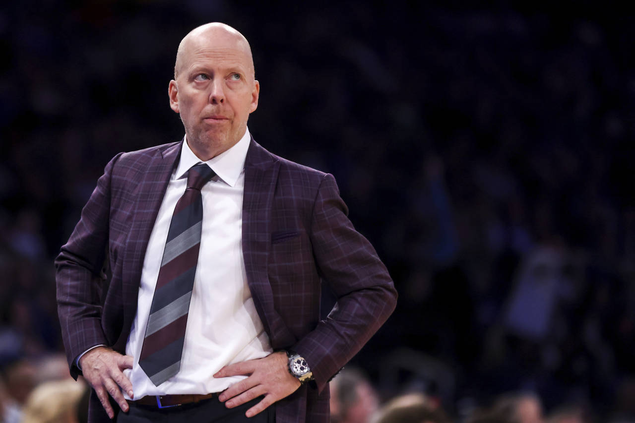 UCLA head coach Mick Cronin watches during the first half of an NCAA college basketball game agains...