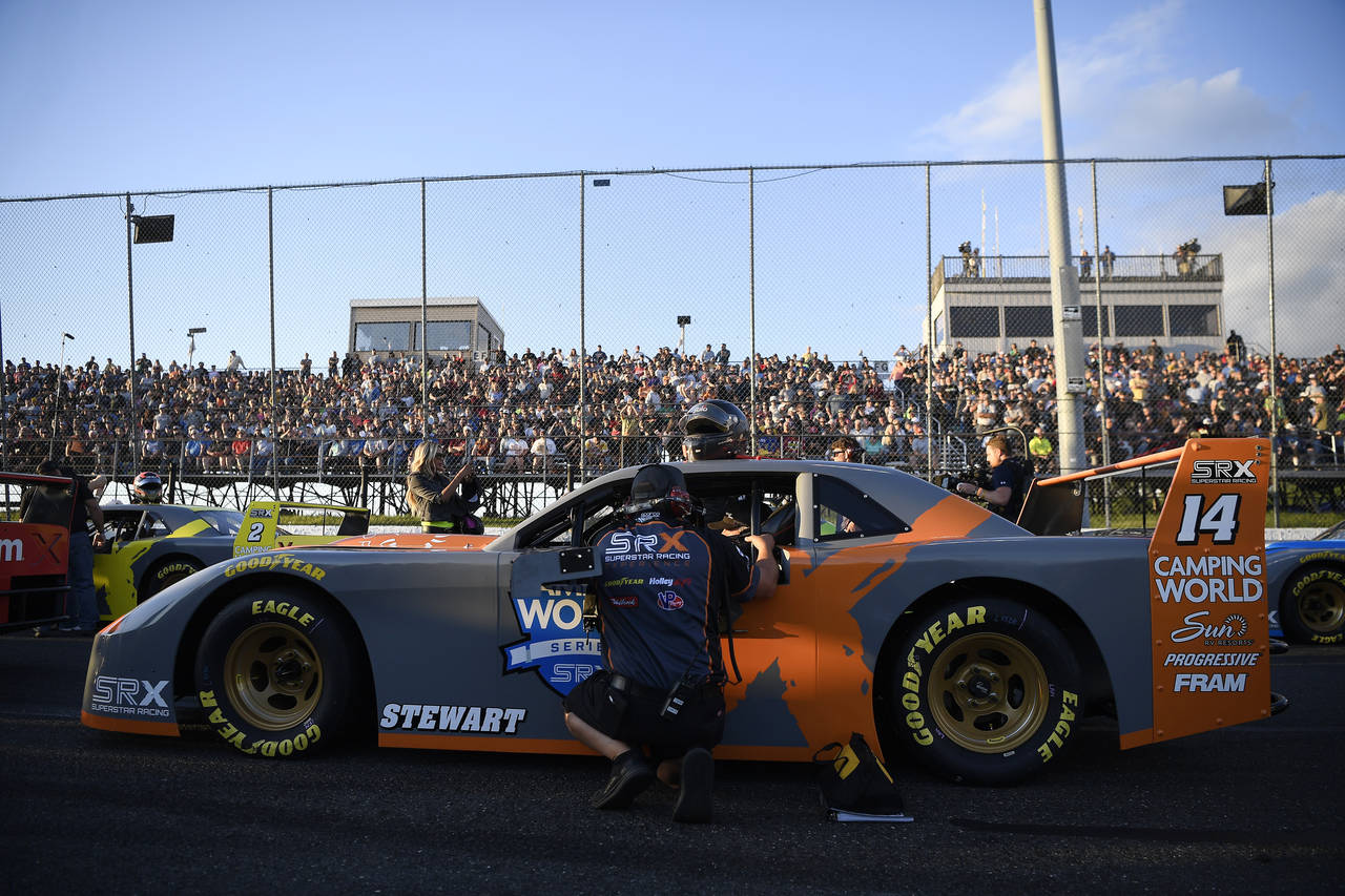 FILE - The SRX car of Tony Stewart is seen during the debut race of Superstar Racing Experience (SR...