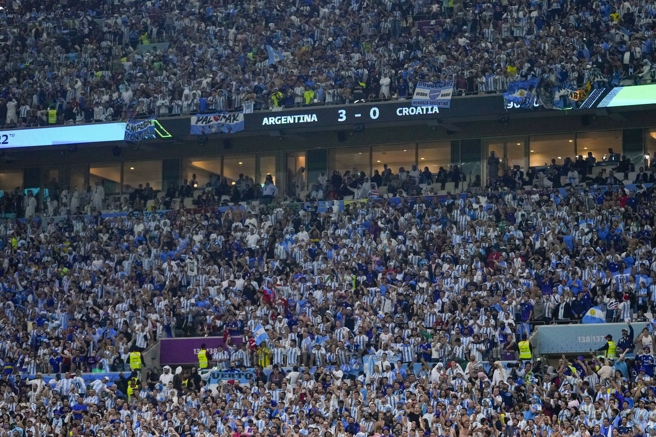 Argentina fans react during the World Cup semifinal soccer match between Argentina and Croatia at t...