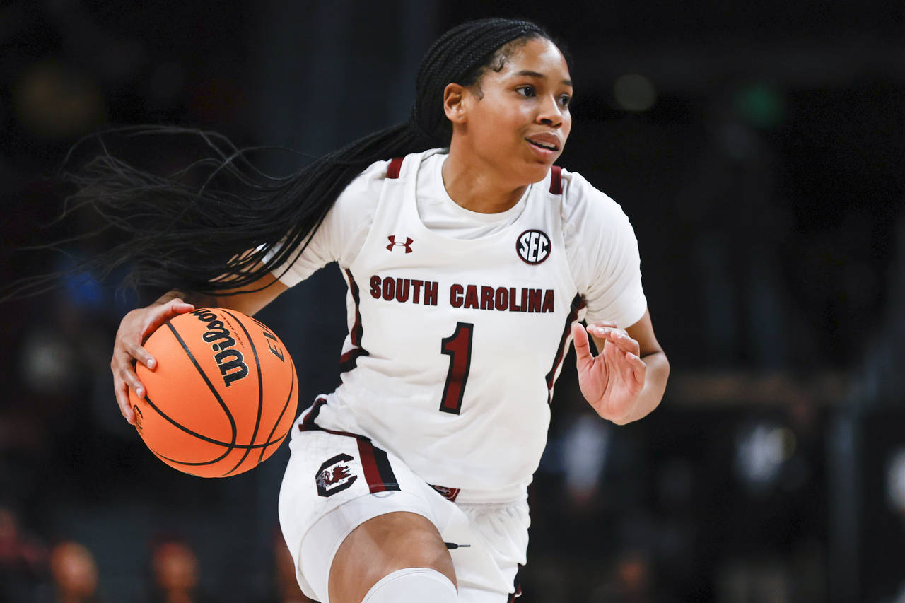 South Carolina guard Zia Cooke drives against Charleston Southern during the second half of an NCAA...